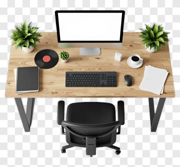 Modern Office Desk Setup With Computer And Plants PNG