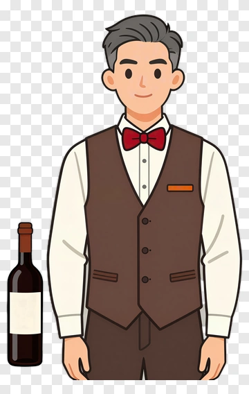 Cartoon Waiter Holding A Wine Bottle PNG