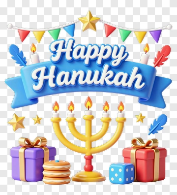 Happy Hanukkah Celebration With Menorah And Gifts PNG