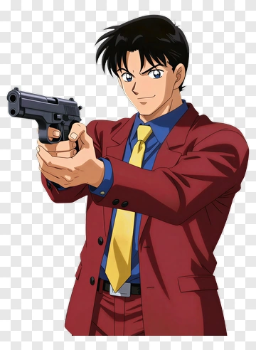 Man Holding A Gun In A Red Suit PNG