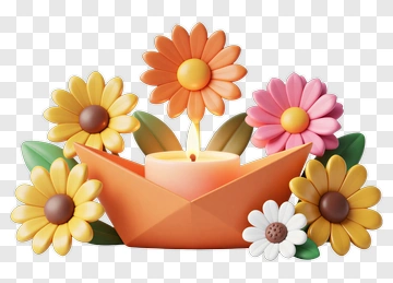 Colorful Flower Arrangement With Candle PNG