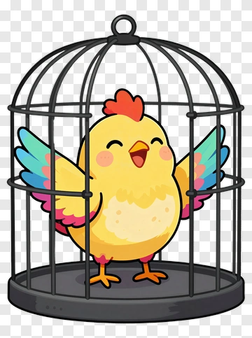 Cartoon Bird In A Cage PNG