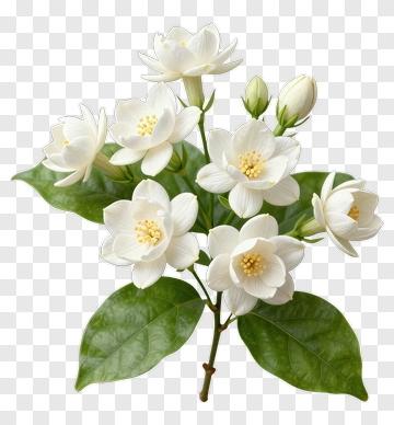 White Jasmine Flowers With Green Leaves PNG