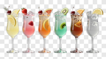 Colorful Cocktail Drinks In Glasses PNG