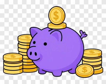 Cartoon Purple Piggy Bank With Coins PNG