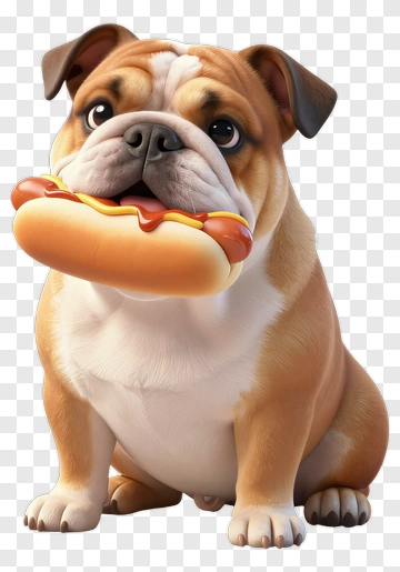 Cartoon Bulldog Holding A Hot Dog PNG