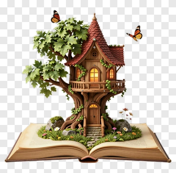Fairy Tale Treehouse On An Open Book PNG