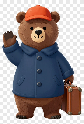 Cartoon Bear Waving With A Suitcase PNG