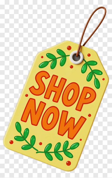 Shop Now Tag With Green Leaves PNG