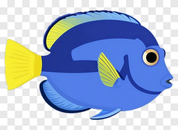 Cartoon Blue Fish With Yellow Fins PNG