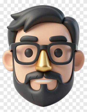 3D Cartoon Man With Glasses And Beard PNG