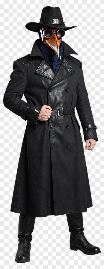 Plague Doctor In Black Coat And Hat PNG