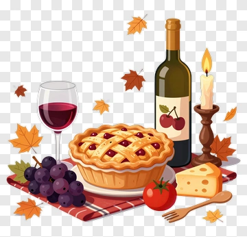 Autumn Feast With Pie, Wine, And Cheese PNG