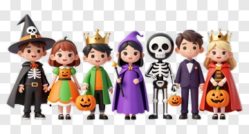 Halloween Children In Costumes Holding Candy Buckets PNG