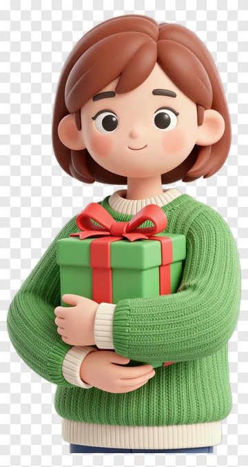 3D Character Holding A Green Gift Box PNG