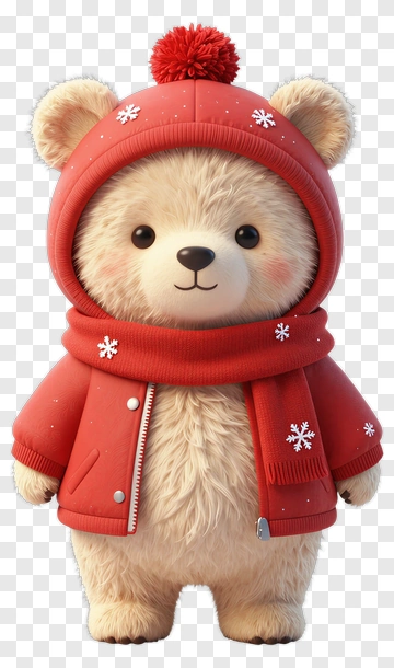 3D Bear In A Red Winter Jacket And Scarf PNG