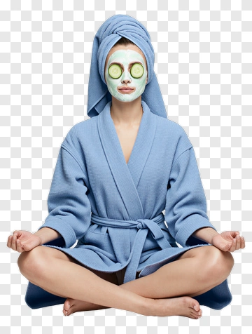 Woman Meditating With Cucumber Slices And Facial Mask PNG