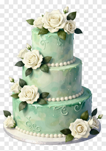 Elegant Three-Tier Wedding Cake With White Roses PNG