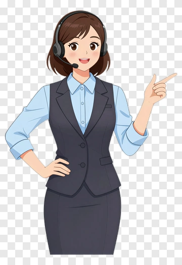 Cartoon Businesswoman Wearing Headset Pointing PNG