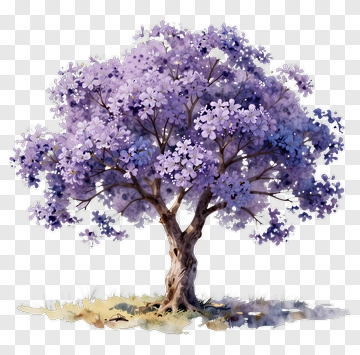 Colorful Tree With Purple Flowers PNG