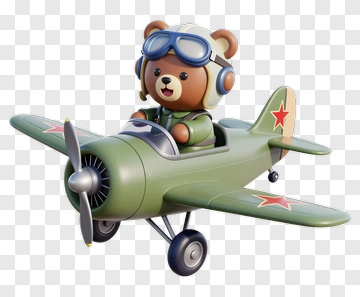 3D Bear Flying A Toy Airplane PNG