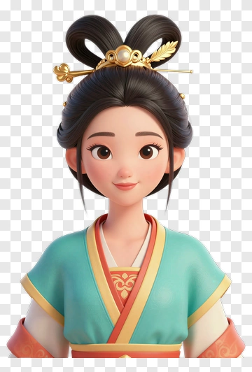 3D Cartoon Woman In Traditional Asian Dress PNG
