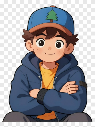Cartoon Boy Wearing A Blue Cap And Jacket PNG