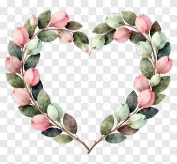 Watercolor Floral Heart Wreath PNG