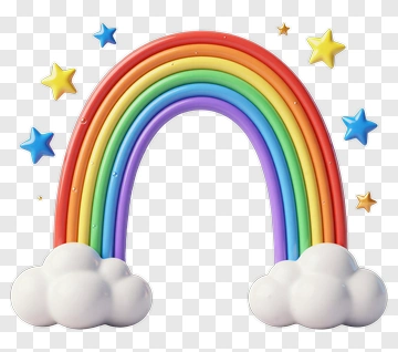 Colorful Rainbow With Clouds And Stars PNG