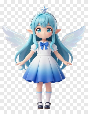 3D Fairy Character With Blue Dress And Wings PNG