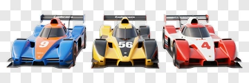 Race Cars In Blue, Yellow, And Red PNG