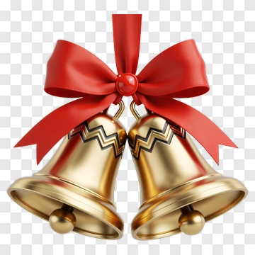 Christmas Bells With Red Ribbon PNG
