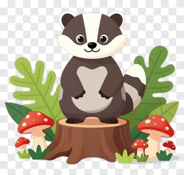 Cartoon Badger Standing On A Tree Stump PNG