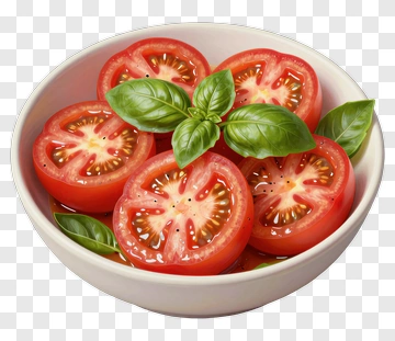 Sliced Tomatoes With Fresh Basil In A Bowl PNG