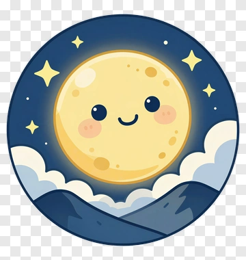 Cartoon Moon With Smiling Face And Stars PNG