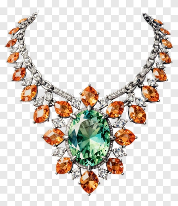 Colorful Necklace With Green And Orange Gemstones PNG