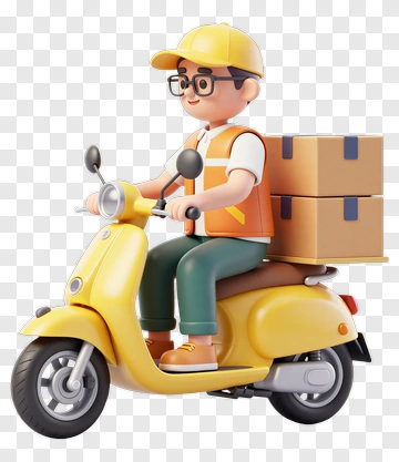 3D Delivery Person Riding A Scooter PNG