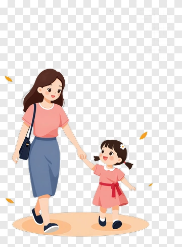 Happy Mother And Daughter Walking Together PNG