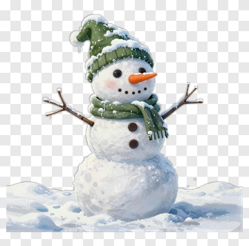 Cartoon Snowman Wearing A Green Scarf PNG