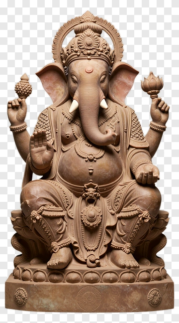 Sitting Ganesha Statue Holding Objects PNG