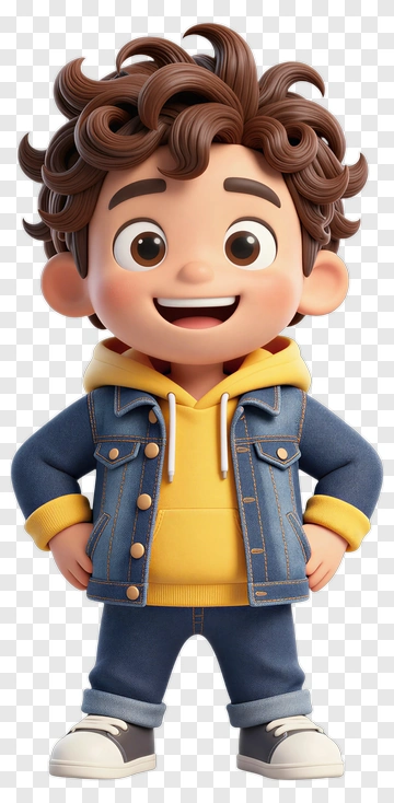 Cartoon Boy Smiling In Denim Jacket PNG