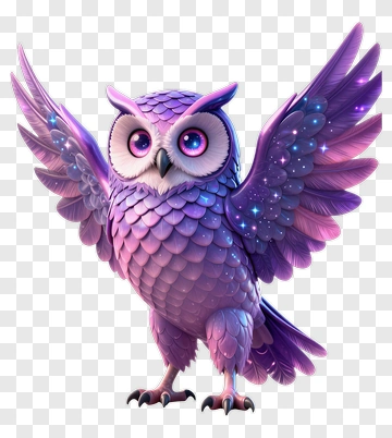 Colorful Cartoon Owl With Outstretched Wings PNG