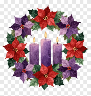 Christmas Wreath With Candles And Poinsettias PNG