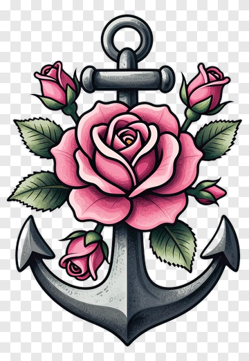 Rose And Anchor Tattoo Design PNG