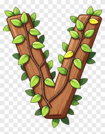 V Shaped Wooden Letter With Green Leaves PNG