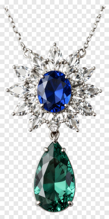 Elegant Necklace With Blue And Green Gemstones PNG