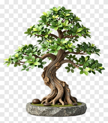 3D Bonsai Tree With Green Leaves PNG