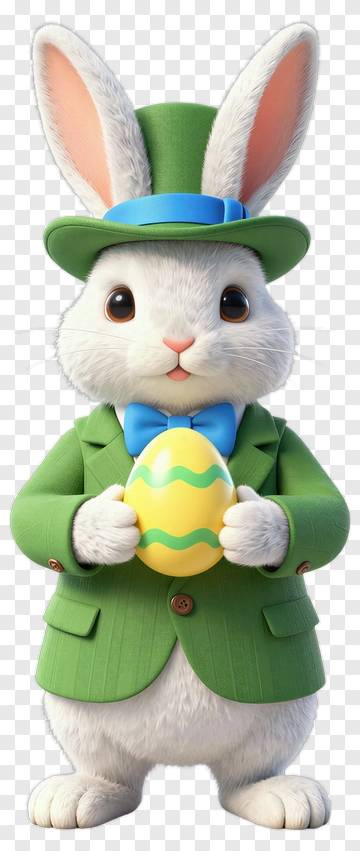 Cartoon Easter Bunny Holding A Decorated Egg PNG