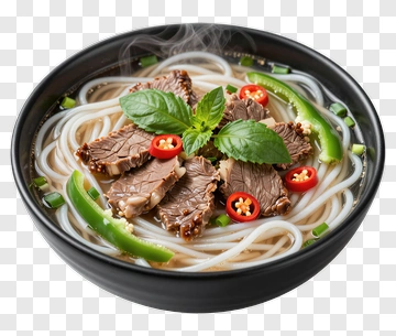 Bowl Of Noodle Soup With Beef And Vegetables PNG