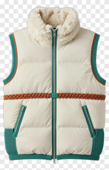 Padded Vest With Faux Fur Collar PNG